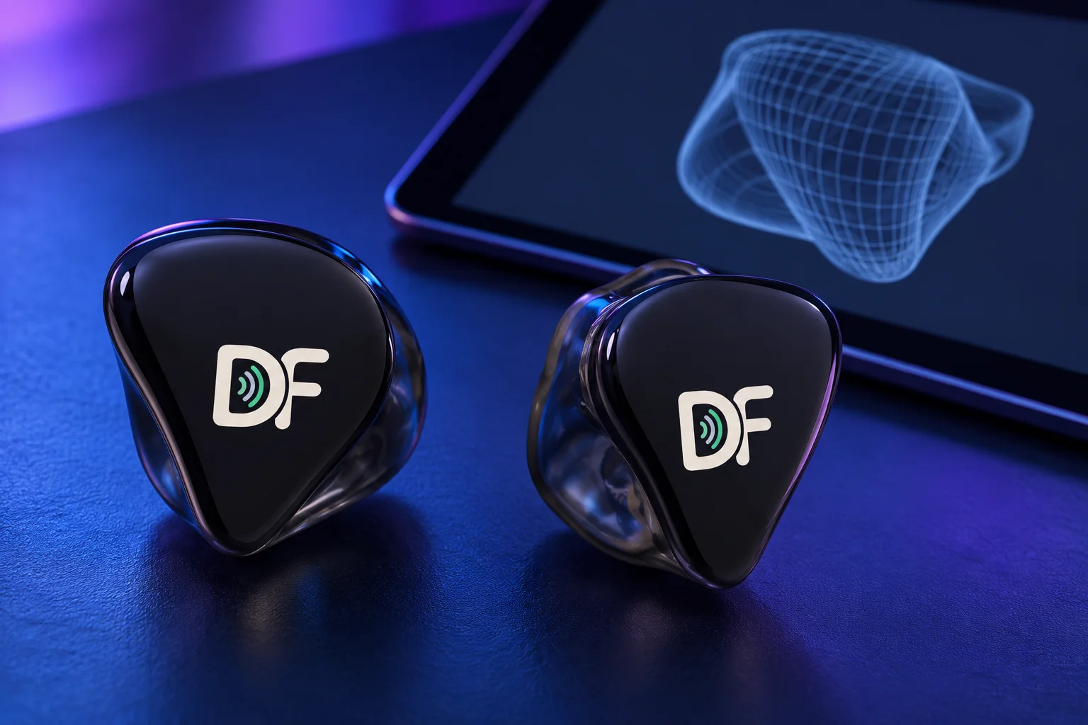 Ilustração de monitores DreamFit e estudo visual de uma caixa moldada